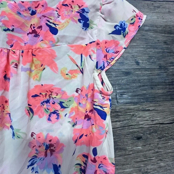 Japna Floral Pink High-Low Casual Shirt Top with Flutter Sleeves - Picture 2 of 4